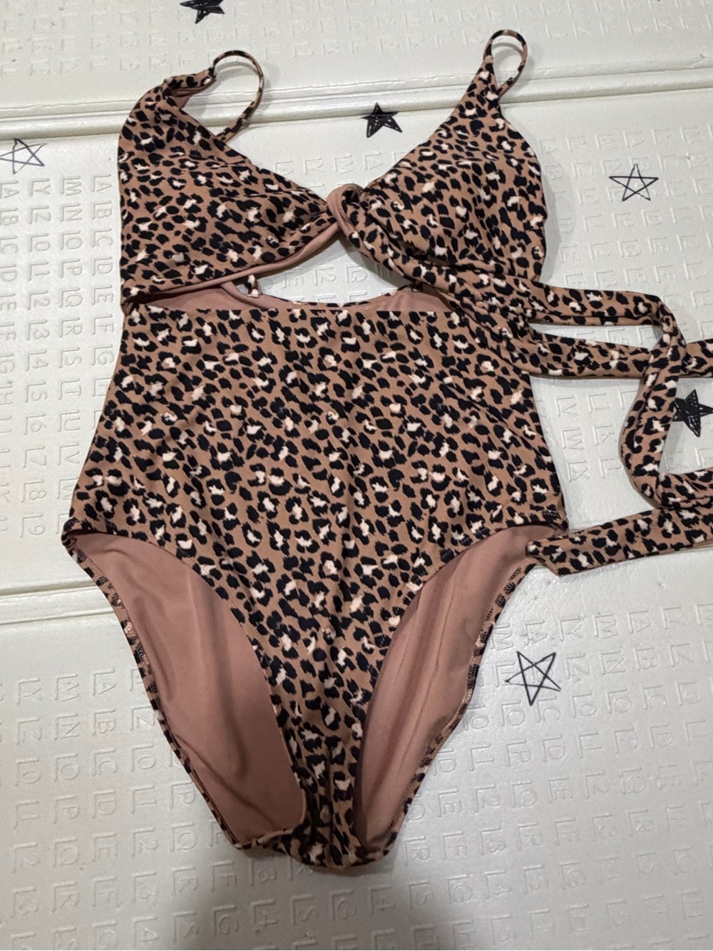 aerie Leopard Print One-Piece Swimsuit in Brown and Black